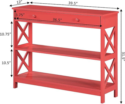 Convenience Concepts Oxford 1 Drawer Console Table with Shelves, Coral