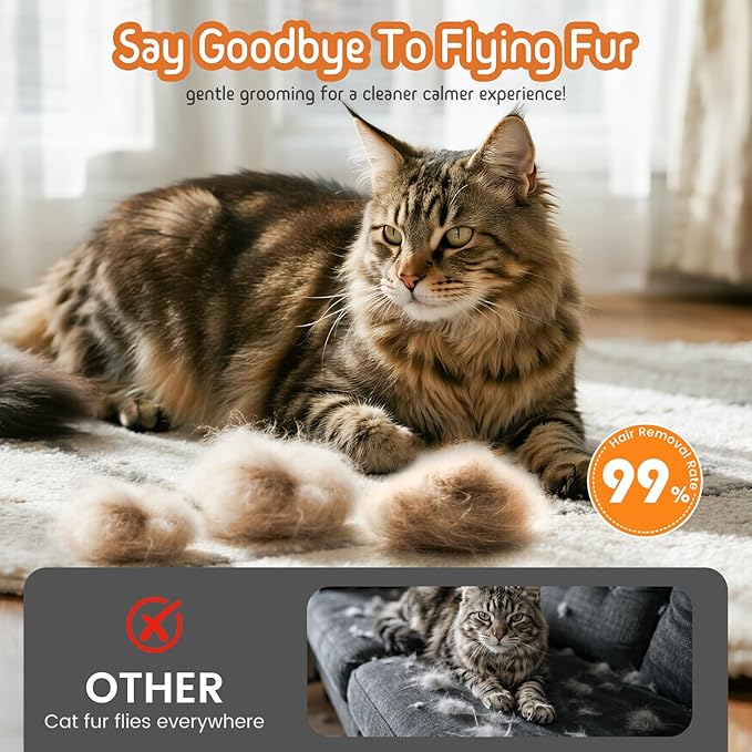 Self Cleaning Slicker Brush, 2-in-1 Cat Brush for Shedding, Skin Friendly Grooming Tool for Long & Medium-Long Hair Pets, Adjustable Bristle Length with Dematting Comb for Cats, Dogs (Orange)-Mewly Pet