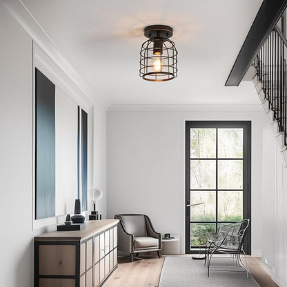 Create For Life® Industrial Vintage Flush Mount Ceiling Light,Oil Rubbed Bronze Semi Flush Mount Ceiling Lamp Fixture for Hallway Stairway Kitchen Garage, E26,1 Pack