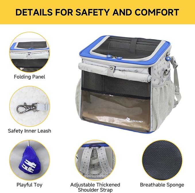 Cat and Dog Backpack Carrier, Breathable Cycling Pet Bag with Mesh Ventilation, Portable Outing Traveling Pet Bag with Top Waterproof Fabric for Small, Medium Cats, Small Dogs, Blue-Mewly Pet