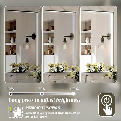 60x36 Inch LED Bathroom Mirror, Black Metal Framed Lighted Mirror for Bathroom, Wall Mouted LED Vanity Mirror with Lights, 3 Colors and Stepless Dimmable, Anti-Fog, Memory