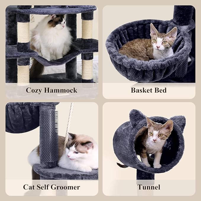 Globlazer Artistic Curved Cat Tower for Small Cats (Under 12 lbs), 81-inch Slim Design Cat Tree with Space-Saving Design, Indoor Cat Condo with Hammock & Tunnel, C81, Dark Gray, Non-Large Cats-Mewly Pet