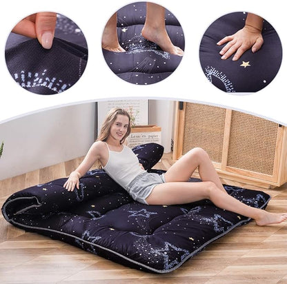 MAXYOYO Japanese Futon Mattress Floor Mattress Sleeping Pad Foldable Bed Roll Up Camping Cushion Floor Lounger Bed Couches and Sofas Couch Topper, Moon and Star, Queen Size