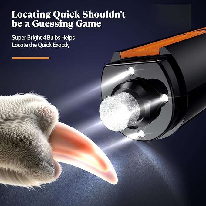 YABIFE 4-Lights Dog Nail Grinder, Easy Quick Locate Dog Nail Trimmers, for Puppy Paw Toenails or Pets from Small, Medium to Large, with Travel Lock, Whisper Quiet, Heavy Duty 3 Speeds-Mewly Pet