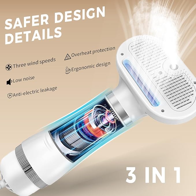 Cat Steam Brush with 600W High-Power Pet Dryer, Pet Spray Hair Removal Comb, 5 in 1 Cat & Dog Brush for Shedding, Includes Shampoo(Wired)-Mewly Pet