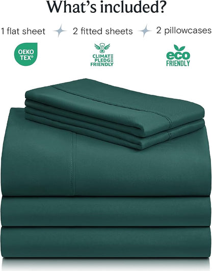 LuxClub 5 PC Split King Sheet Set, Breathable Luxury Bed Sheets, Deep Pockets Wrinkle Free Cooling Sheets Machine Washable Hotel Bedding Silky Soft - Emerald Split King