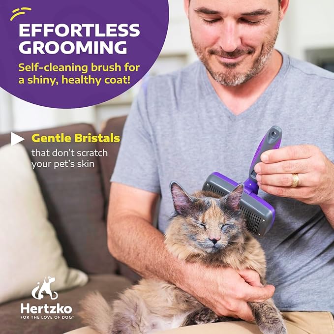 Hertzko Dog Slicker Brush and Dog Hair Remover - Self-Cleaning Brush for Cats and Dogs - Pet Hair Remover Brush for Fur - Gently Removes Mats, Tangles, and Loose Hair - Ideal for Home Use-Mewly Pet