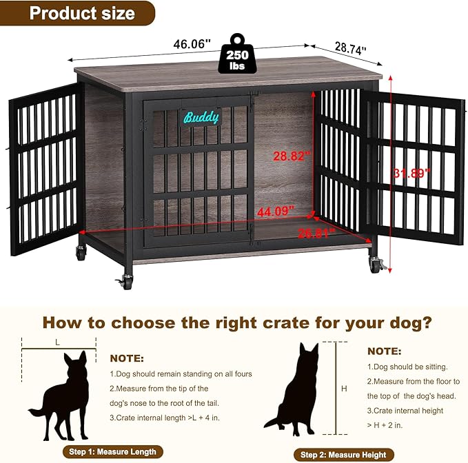 EasyCom 48"/42"/33" XXL Dog Crate Furniture with Casters, Heavy Duty Dog Kennel Indoor for Large Dogs, Escape-Proof and Chew-Proof Dog Cage for high Anxiety Dog, Decorate House as TV Stand, End Table-Mewly Pet