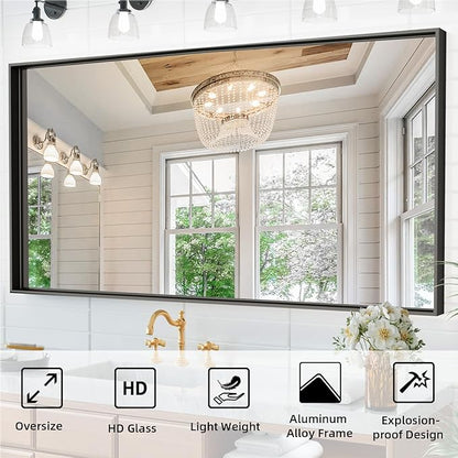 60x30 Inch Black Bathroom Mirrors for Over Sink, Rectangle Framed Mirrors, Vanity Mirror for Bathroom, Anti-Rust, Tempered Glass, Wall-Mounted Large Wall Mirror (Horizontal/Vertical)