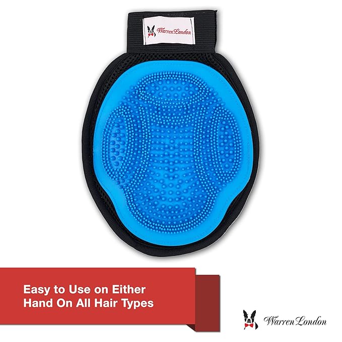 Warren London 2in1 Grooming Glove for Dogs & Cats | Reversible Design Pet Brush with Smooth Side for Clothes & Furniture | Soft Mitten Contours for Comb & Massage-Mewly Pet