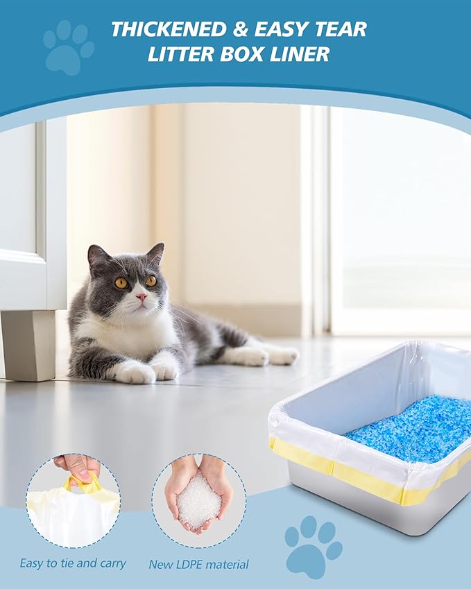 KONE 45 Count Litter Box Liners, Pet* Scoopfree Self-Cleaning Box Liners, Automatic Kitty Litter Bags, Thickened & Leak-Proof Drawstring Cat Litter Waste Bags, Disposable Refill Tray Rectangle Bags-Mewly Pet