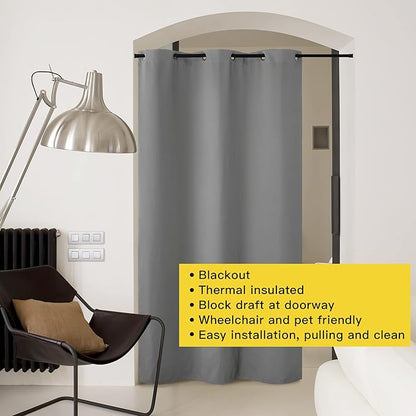 NICETOWN Silver Grey Doorway Curtain Privacy, Door Cover Curtain, Sound Reducing Winter Insulated Thermal Room Darkening Blackout Curtains for Bedroom, 144 inch Length (1 Panel, 5ft Wide by 12ft Long)