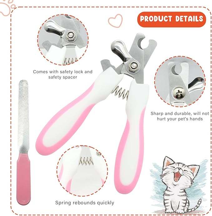 Cat Grooming Kit Set with Pet Shedding Slicker Brush Nail Clipper Trimmer Pet Massage Bath Glove Flea Comb for Bunny Puppy Kitten Guinea Pig Chinchilla Ferret Small Animals (Red, Pink)-Mewly Pet