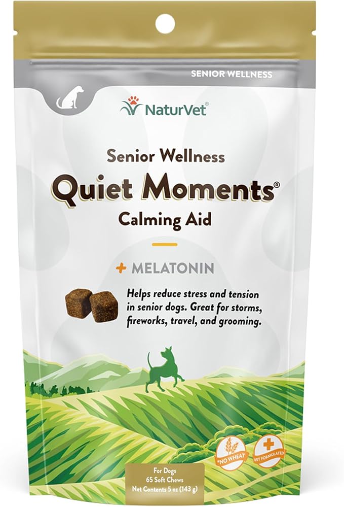 NaturVet Quiet Moments Calming Aid Dog Supplement, Helps Promote Relaxation, Reduce Stress, Storm Anxiety, Motion Sickness for Dogs (Quiet Moments Senior Wellness, 65 Soft Chews)-Mewly Pet