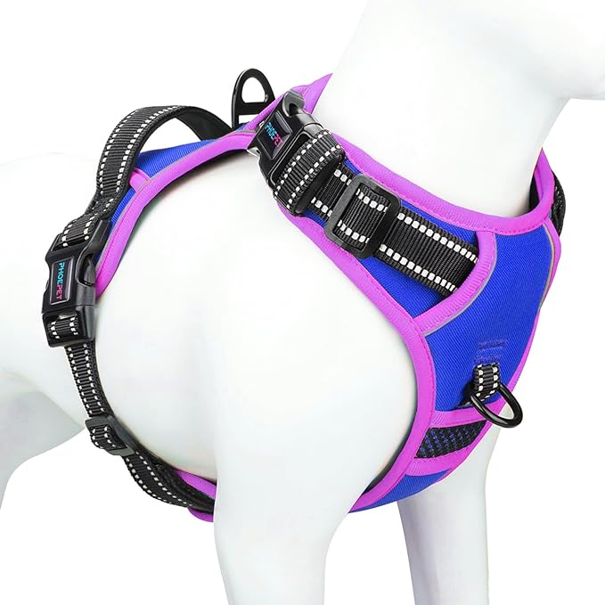 PHOEPET 2019 Upgraded No Pull Dog Harness, Reflective Adjustable Vest, with a Training Handle + 2 Metal Leash Hooks+ 3 Snap Buckles +4 Slide Buckles(S, Royal Blue)-Mewly Pet