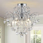WUZUPS Crystal Chandelier Flushmount Ceiling Light Modern Lighting Fixture for Bedroom Hallway Bar Kitchen Bathroom, H 17.5'' x W 19.3'', E12 Base, Chrome