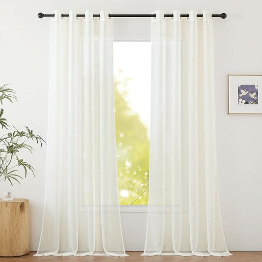 NICETOWN Beige Sheer Curtains Extra Long 135 inch Length for Large Windows, Grommet Soft and Touching Living Room Window Treatments Sweep to Floor for Villa, W54 x L135, 2 Panels