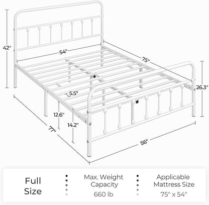 Yaheetech Classic Metal Platform Bed Frame Mattress Foundation with Victorian Style Iron-Art Headboard/Footboard/Under Bed Storage/No Box Spring Needed/Full Size White
