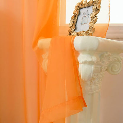 HUTO Orange 108 Sheer Curtains for Bedroom Rod Pocket Sheer Voile Window Curtains for Living Room Party Decor 52 by 108 Inches Long Set of 2 Panels
