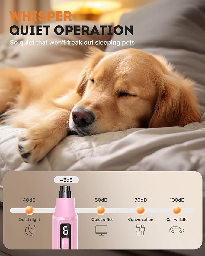 YABIFE 7-Speed Pet Nail Grinder with Light – Heavy Duty, Whisper Quiet Nail Trimmer for Dogs, Cats, Birds & Small Animals – Single-Handed Operation-Mewly Pet