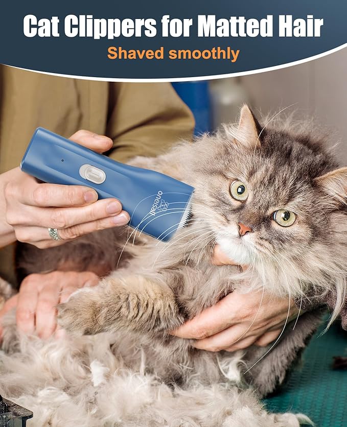 oneisall Pet Clipper for Cat Matted Hair, Pet Shaver for Cats Quiet Pet Clippers Waterproof Cordless Cat Clippers for Matted Hair Long Hair with Storage Bag (Blue)-Mewly Pet