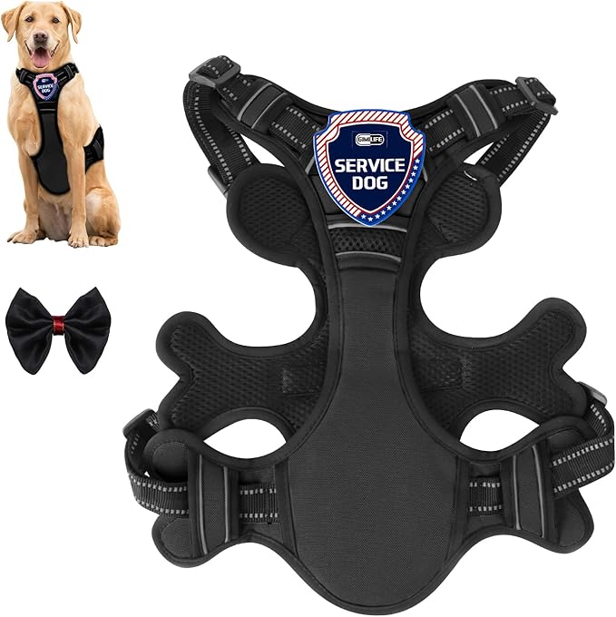 Dog Harness, Adjustable Reflective Dog Vest No Pull Dog Harness with Badge and Bow Tie for Puppy Small Medium Large Dogs-Mewly Pet