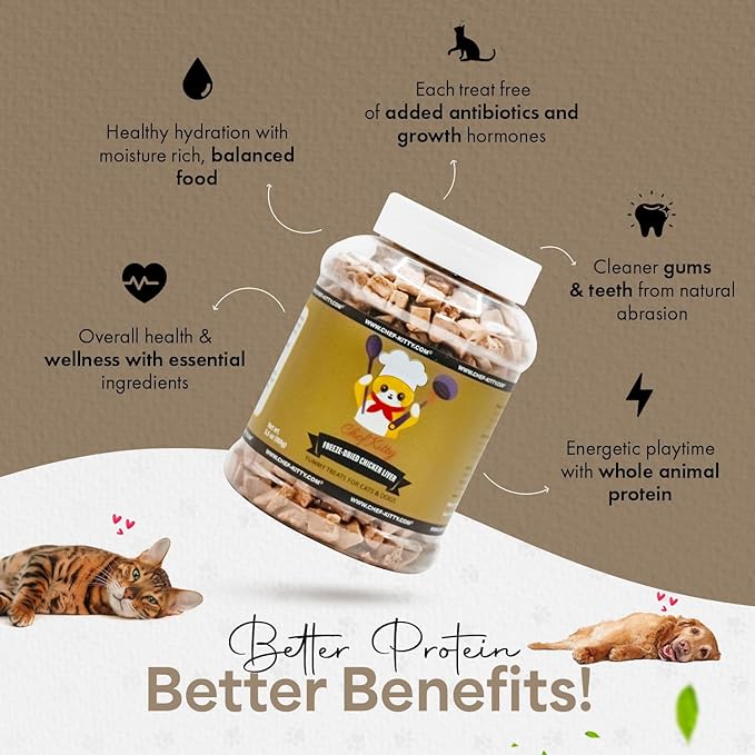 Freeze-Dried Chicken Liver Treats for Cats & Dogs – 100% Human Grade, Single Ingredient, High-Protein, Healthy Snack – No Additives or Preservatives – 3.1oz - Inspected & Tested in USA-Mewly Pet