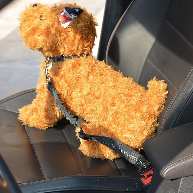 SlowTon Dog Seat Belt Harness for Car, Dog Car Harness Adjustable Mesh Breathable & Dog Seatbelt Safety Tether with Elastic Bungee for Small Medium Large Pets(Black, Single Clip, XS)-Mewly Pet