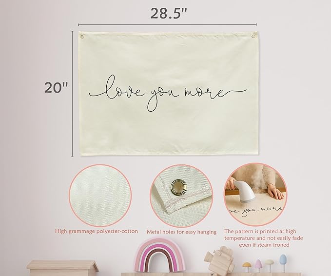 Nursery Banner Wall Decor-Boho Hanging Banner Pennant Poster Flags-for Baby Boy Girl Room Home Playroom Dorm Classroom-Baby Present Shower Birthday Christmas-Love You More-28.5x20 Inches