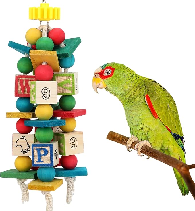Rypet Wood Bird Chewing Toy for Cage, Wooden Birds Cage Toys for Helping Trim Beak, Parrot Toys for African Grey Parrots Cockatoos Amazon Parrot and Other Small to Medium Parrots-Mewly Pet