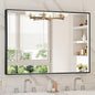 40x28 Inch LED Bathroom Mirror, Black Metal Framed Lighted Mirror for Bathroom, Wall Mouted LED Vanity Mirror with Lights, 3 Colors and Stepless Dimmable, Anti-Fog, Memory