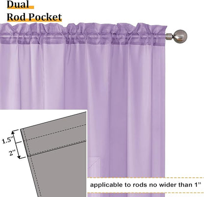 Aiyufeng Light Purple Sheer Curtain Panels Pair Sold 63 Inch Length, Light Filtering Window Curtain Drapes Treatment for Kitchen, Bedroom/Children Room, Voile Top Dual Rod Pocket, 2 Pack of 42 x 63"