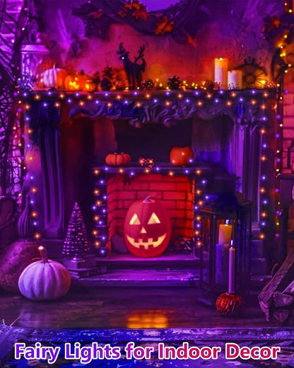 4 Pack 60LED Orange & Purple Fairy Lights Battery Operated with Timer, 20FT Waterproof Christmas Lights Outdoor Indoor, Black Wire String Lights for Bedroom, Party, Centerpiece, Christmas Decorations