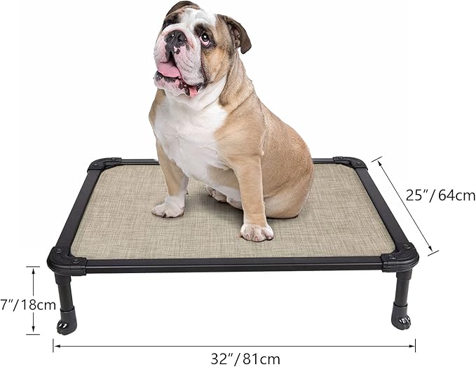 Veehoo Chew Proof Elevated Dog Bed - Cooling Raised Pet Cot - Rustless Aluminum Frame and Durable Textilene Mesh, Unique Designed No-Slip Feet for Indoor or Outdoor Use, Beige Coffee, Medium-Mewly Pet