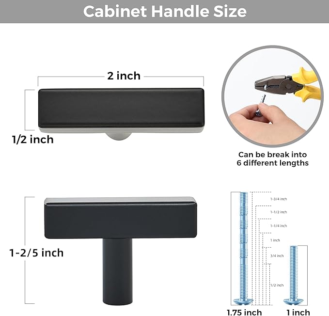 15 Pack Black Cabinet Knobs - Sqaure Bar Cabinet Pulls Matte Black Knobs for Kitchen Drawer Stainless Steel Dresser Pulls for Kitchen Hardware 2in Length Single Hole