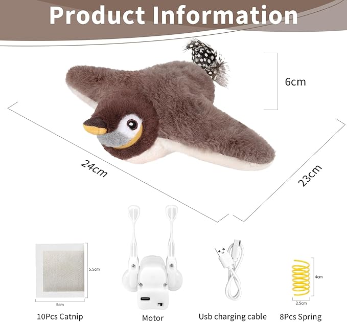 Cat Toys, Flapping Bird Cat Toy(No Flying), Interactive Catnip Toy with Springs & Catnip Bags, Chirping Noise Enrichment Moving Wings Dog Cat Kitten Toys, Flappy Flying Pets Toy for Indoor-Mewly Pet