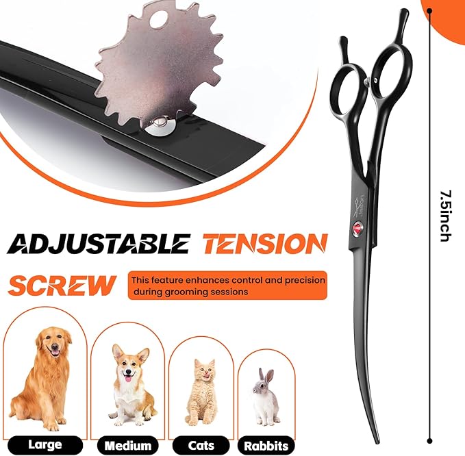 JASON 7.5" Dog Grooming Scissor - Professional Down-curved Shear with Ergonomic Handle Japanese Stainless Steel Hair Scissor for Dogs, Cats and Other Pets, Sharp (Down-curved, Black)-Mewly Pet