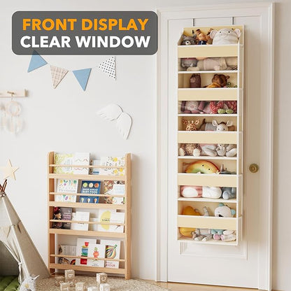 SpaceAid 1 Pack Over The Door Organizer with 5 Large Pockets and 10 Mesh Side Pockets, 5 Layers Door Organizer Hanging with Clear Window for Bedroom, Bathroom, Pantry and Nursery, Beige