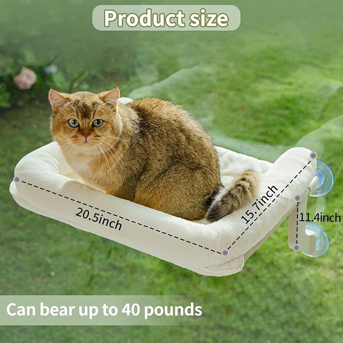 Cat Window Perch, Adjustable Cat Hammock for Large Cats, Mounts on Window Sills, Bedside, or Glass, Easy Installation and Removal, Washable Cushion Cover (20.5" W×15.7" L)-Mewly Pet