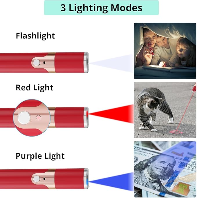TBTeek Cat Toys for Indoor Cats, 2 Pieces, Rechargeable, 7 Adjustable Patterns, Interactive Kitten Pet Dog Chase Toy for Cats Fun Playing Exercise（Red）-Mewly Pet
