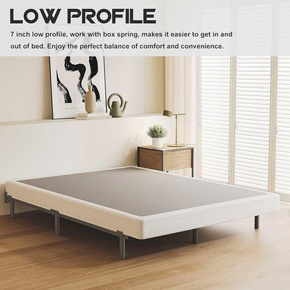 7 Inch Metal Bed Frame Queen Size, Compatible with Most Brand Box Spring Or Mattress, 9-Leg Support Bed Base, Headboard Attachable, Noise-Free, Easy Assembly, Black