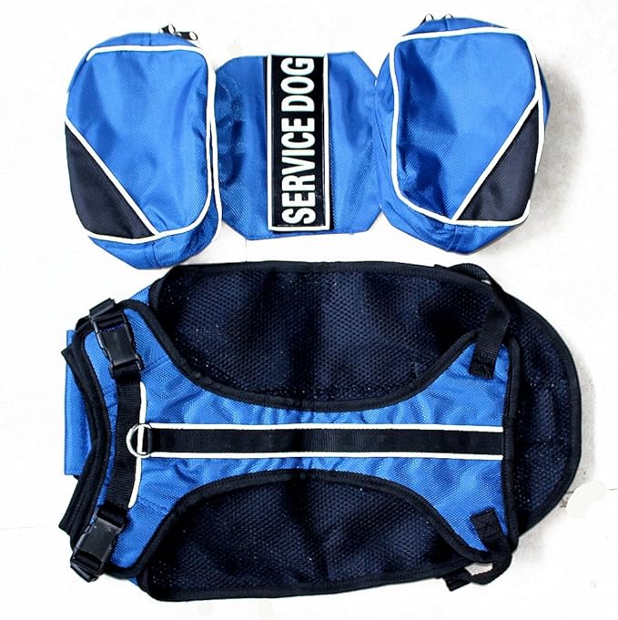 Serijoars Dog Vest Harnesses with Saddlebag Backpack for Camping & Travel - Reflective Hound Hiking Backpack Saddle Bag - Lightweight Vest Harness for Medium & Large Dogs (Blue, M)-Mewly Pet