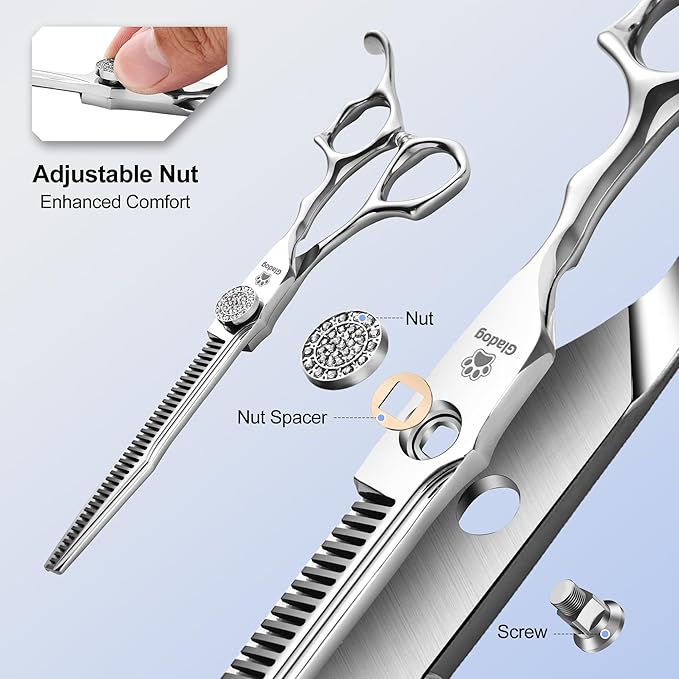 GLADOG 6.5" 9CR Thinning Shears for Dogs - Professional Dog Thinning Scissors with Luxurious Diamond Pivot Nut, Ideal Dog Grooming Scissors for Reducing Bulk, Dog Shears，Dogs Scissor for Grooming-Mewly Pet
