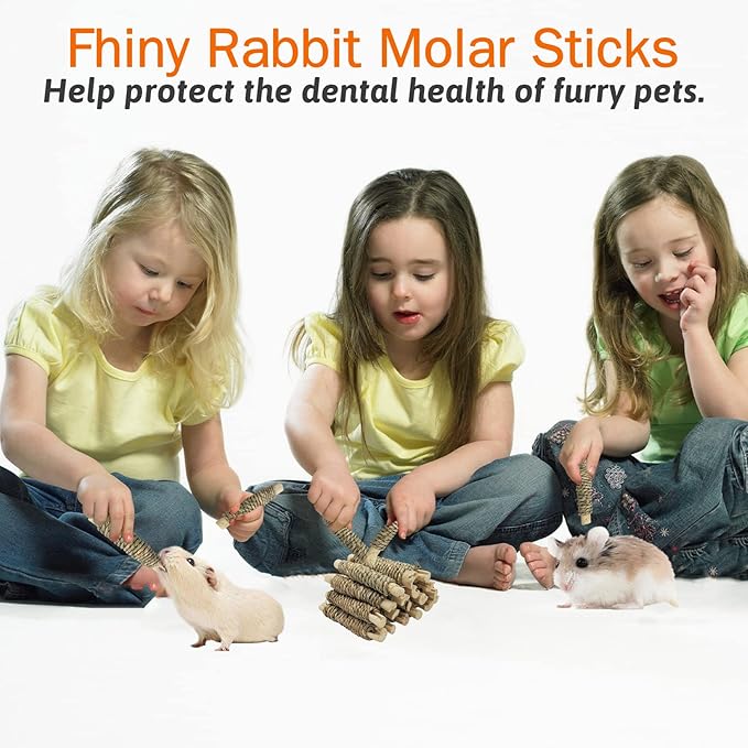 Fhiny 18 PCS Guinea Pig Chew Toys, Natural Seagrass Sweet Bamboo Molar Sticks for Teeth Bunny Chew Toys Cage Accessories for Rabbit Bunny Guinea Pig Chinchilla Hamster-Mewly Pet