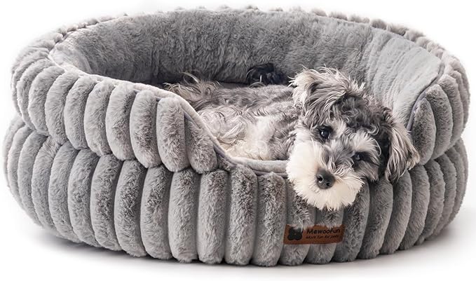 MEWOOFUN Washable Small Dog Bed, Cat Beds for Indoor Cats with Anti-Slip Bottom, Round Pet Bed for Puppy and Kitten (Grey, 24"x24"x9")-Mewly Pet