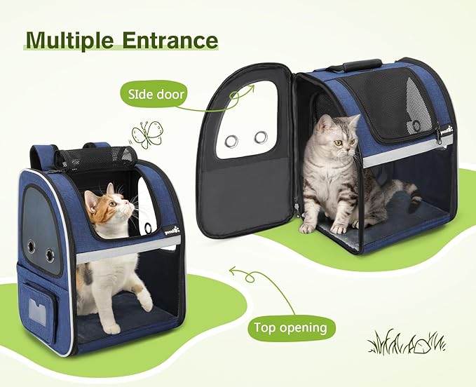 Pecute Pet Carrier Backpack, Cat Backpack Carrier, Expandable with Breathable Mesh for Small Dogs Cats Puppies, Dog Backpack Carrier for Hiking Travel Camping Outdoor, Hold Pets Up to 17 Lbs-Mewly Pet