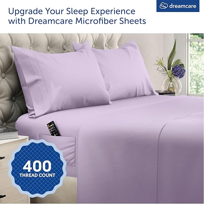 DREAMCARE Queen Sheet Set – 4 pcs Cooling Sheets – up to 21” Extra Deep Pocket Queen Sheets – Hotel Luxury Sheets & Pillowcases – Superior Softness 100% Microfiber with Side Pocket - Lavender