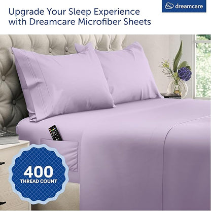 DREAMCARE Queen Size Sheets - Cooling Bed Sheets - 4pcs Set - up to 15" Deep Pocket Queen Sheet Set - Sheets Queen Size Bed - Soft & Long Lasting 100% Fine Microfiber with Side Pocket - Lavender