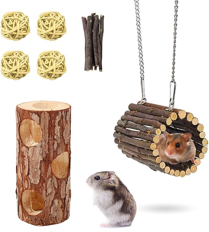 Natural Wooden Hamster Tunnels & Hideouts – Chew-Safe Birch Trunk Tubes for Dwarf Hamsters, Gerbils, Mice – Cage Accessories, Exercise Toy, Forest-Themed Small Pet Habitat-Mewly Pet