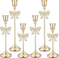 6 Pcs Christmas Candle Holders 3 Size Gold Taper Candlestick Holders Set Vintage Decorative Centerpiece for Table Mantel Wedding Housewarming Thanksgiving Gifts (Bowknot)